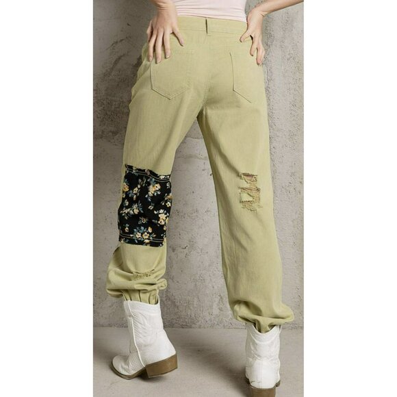 POL Pistachio Patchwork Jogger Distressed Pant Sz Medium NWT - Picture 4 of 10